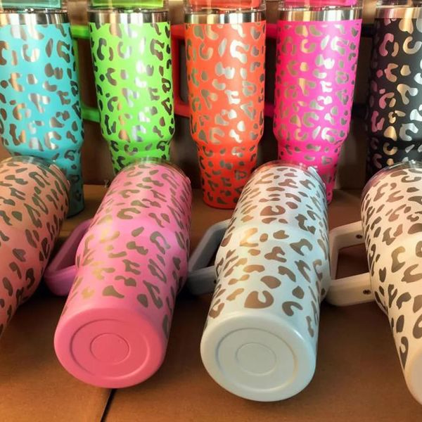 Nuevos biberones de agua reutilizables de estampado de leopardo de 40oz y taza de viaje aislada de acero inoxidable de acero aislados Tumbles aislados Mantenga bebidas frías SS0311