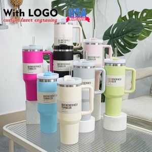 Nouvelles tasses de tasses de 40oz manche gobelets isolés couvercles paille en acier inoxydable café Termos tasse avec stan