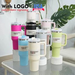 Nouveau 40oz tasses gobelet avec poignée gobelets isolés couvercles paille en acier inoxydable café Termos tasse avec Logo 0202