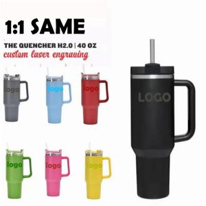 Nouvelles tasses en acier inoxydable de 40 oz avec logo poignée couvercle paille bière gobelets bouteille d'eau revêtement en poudre camping en plein air vide isolant256e