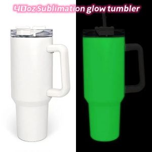 NOUVEAU 40 oz Sublimation Glow in the dark Tumblers avec poignée en acier inoxydable Bouteille d'eau Sports Cup Isolation Voyage Bouteilles de fiole à vide