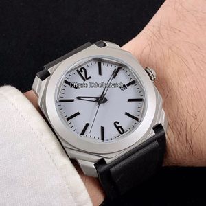 Nieuwe 41mm Octo Titanium Steel Case Datum 102858 Gray Dial Automatic Mens Horloge Zwart Rubberen Band Hoge Kwaliteit Horloges Hallo_Watch BVG-G-02A