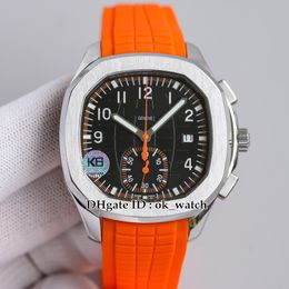 Nouvelle montre supérieure de 42,2 mm 5968A-001 Cal.CH 28-520 C Chronographe Cadran texturé noir Montre automatique pour hommes 5968 Montres de sport pour hommes Bracelet en caoutchouc orange