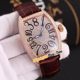 Nieuwe 42mm Crazy Uren 7851 8880 Automatische Gypsophila Diamond Dial Rose Gold Case Mens Horloge Bruin Lederen Band Heren Horloges Pure_Time