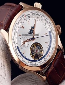 NOUVEAU 42 mm maître Control World Geographic Q1522420 White Dial Automatic Mens Watch Moon Phase Tourbillon Rose Gold Case en cuir Str1765162