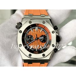 NIEUW 42 mm heren Watch Quartz/Mechanische Dubbele Optionals Orange Dial Rubber Watchband Zwart Subdial Stopwatch Sapphire Glass Sport Horloges Montre de Luxe