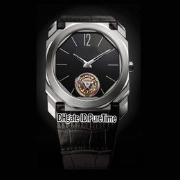 Nouveau 42mm Octo Finissimo Tourbillon 102560 Boîtier en acier Cadran noir Mécanique Remontage manuel Montre pour homme Bracelet en cuir noir 6 couleurs Wat213j