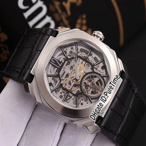 Nieuwe 42 mm Octo Finissimo Tourbillon 102946 Steel Case Skeleton Dial Mechanische automatische heren Watch Sports Leather 3 stijlen horloges278Z