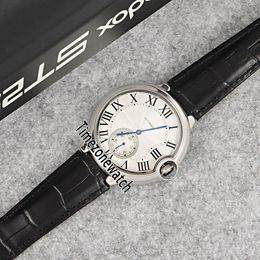 Nieuwe 42mm Steel Case Silver Dial Big Roma Mark Automatic Mens Horloge Zwart Lederen Sport Horloges Hoge Kwaliteit Goedkoop voor TimeZonewatch E49A1