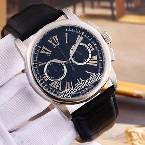 Nieuwe 43mm Hommage RDDBHO0567 Steel Case Black Dial Miyota Quartz Chronograph Mens Horloge Zwart Lederen Band Stopwatch Horloges RD-B35A1