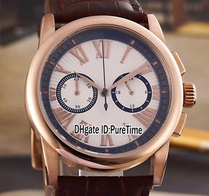 Nouveau 43mm Hommage RDDBHO0569 Or Rose Cadran Argenté Miyota Quartz Chronographe Montre Homme Bracelet En Cuir Marron Chronomètre Montres RD-b35b2