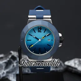 Nuevo 44 mm Aluminio 103815 Reloj automático para hombre Marcadores de barra Esfera de gradación azul Caja de acero Correa de caucho azul Relojes para caballero Timezonewatch DHTM Z15d