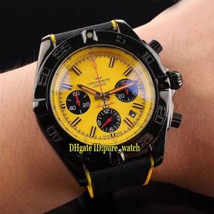 Nieuwe 44mm PVD Zwart MB0111C3 Gele Wijzerplaat Quartz Chronograaf Herenhorloge Nylon Rubberen Band Hoge Kwaliteit Gents Sport Watches269m