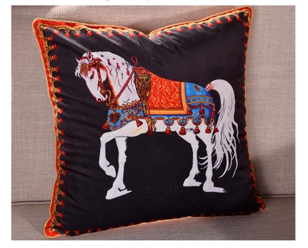 Nouveau 45 * 45 cm Orange Série Coussin Couvre Chevaux Fleurs Imprimer Taie D'oreiller Couverture pour La Maison Chaise Canapé Décoration Carré Taies D'oreiller 2023070701