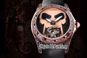 Nuevo 45 mm Admiral's Cup Bubble Tattoo Tallado Punk Oro rosa Esfera negra Cráneo blanco grande Tourbillon automático Reloj para hombre Caucho Puretime Cool