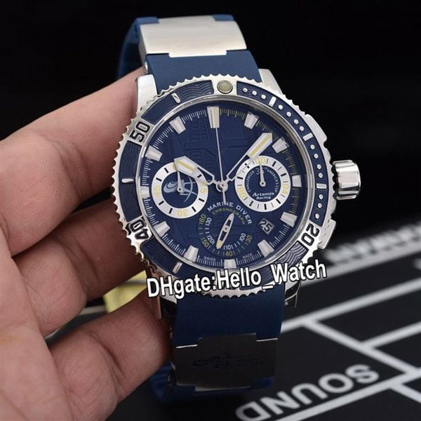 Nouveau 45 mm Diver Marine 353-98LE-3 Artemis 353-98LE Cadran bleu Miyota Quartz Chronographe Montre pour homme Boîtier en acier Bracelet en caoutchouc bleu Hell328n