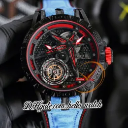 Nieuwe 45mm RDDBEX0479 RDDBEX0572 Automatic Mens Watch Skeleton Dial Tourbillon PVD Black Steel Case Red Inner Blue/Leather Rubber Strap Watches HWRD Hello_Watch
