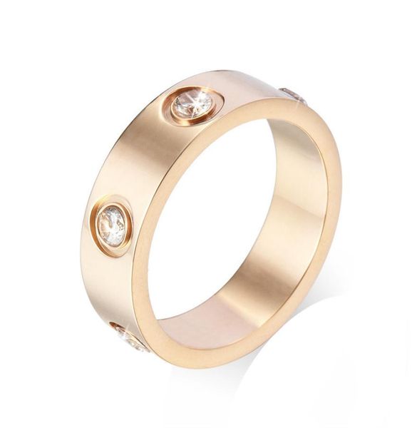 Nouveau anneau de couple en acier en titanium 45 mm 6 zircon cube avec lettre imprimement anneaux de doigt de mode pour femmes hommes de fiançailles marque GI2319545