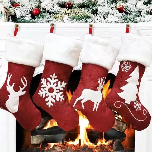 NOUVEAU 46 cm Bas De Noël Suspendus Chaussettes De Noël Rustique Personnalisé Bas De Noël Flocon De Neige Décorations Fête De Famille