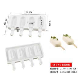 Nieuwe 4Grid Ice Cream Mold Makers Siliconen Dikke Materiaal Diy Mallen Mallen Dessert Molds Tel met Popsicle For DIY Dessert Molds Tray