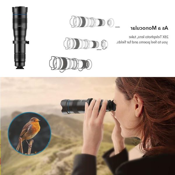 Envío gratuito Nuevo 4K HD 50X Zoom óptico Lente de la cámara del teléfono Teleobjetivo Monocular Lente del teléfono móvil Telescopio para todos los teléfonos inteligentes Lens Tlae