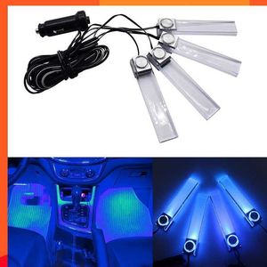 Nouveau 4LED voiture Auto atmosphère intérieure voiture LED lumières sol décoration lampe bleu clair voiture LED lumières 12V pied lumière ambiante