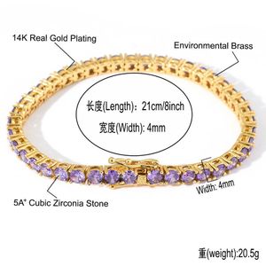 Nouveau 4mm simple rangée violet Zircon Bracelet inschao marque 18K platine luxe complet diamant hip hop bracelet pour femme