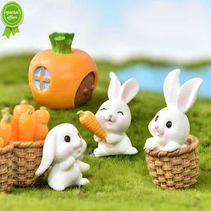 Nieuwe 4 stks/set Konijn Model Cartoon Dier Beeldje Poppenhuis Miniatuur Fairy Huis Tuin Decoratie Hars Schimmel Pasen Desktop Craft