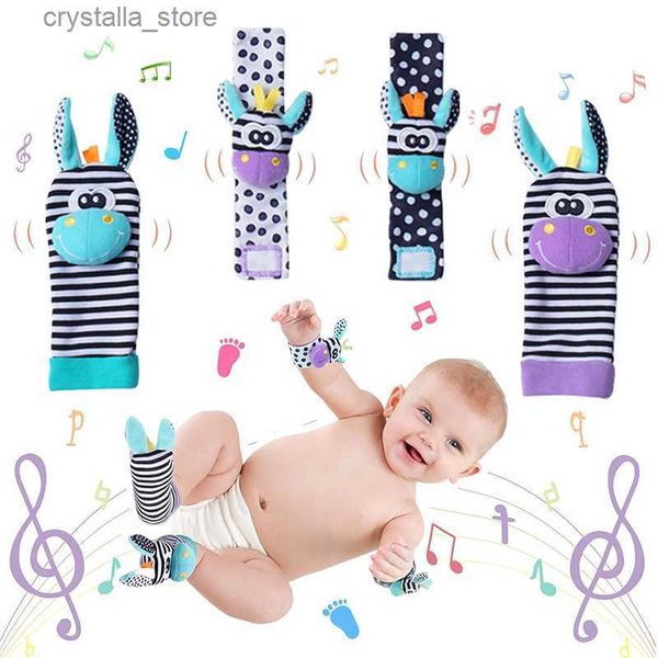 Nuevo 4 unids/set sonajeros de muñeca para bebés bebé lindo animales de peluche calcetines con sonajero de pie para 0 ~ 12 meses bebé niño niña recién nacido regalo L230518