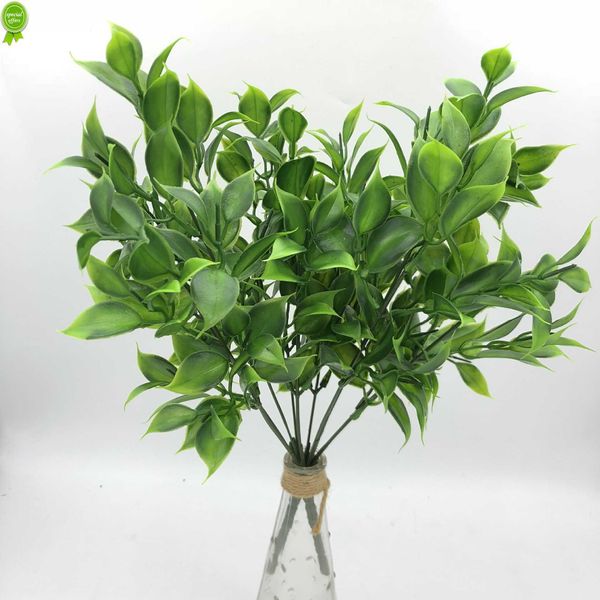Nouveau 5 branches plantes artificielles vertes pour buissons de jardin fausse herbe eucalyptus orange feuilles fausse plante pour la décoration de magasin à domicile