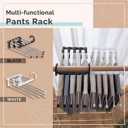 Nouveau 5 en 1 multifonction porte-pantalon cintre en acier inoxydable garde-robe réglable magique pantalon cintres étagères à serviettes organisateur de placard