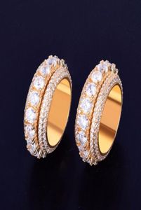 Nieuwe 5 rij mannen roteerbare ring koper goud zilveren kleur kubieke zirkoon mode hiphop sieraden18226361279