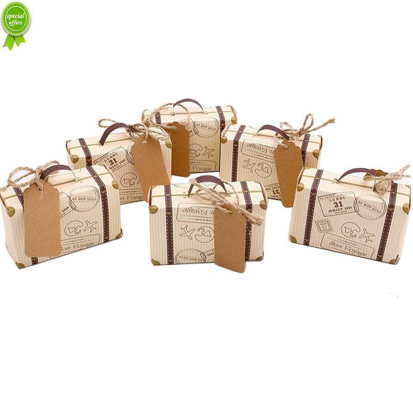 Nouveau 50 pièces Mini valise cadeau boîte cadeau boîte à bonbons avec étiquette Vintage papier Kraft et corde de chanvre pour les décorations de fête de mariage