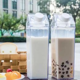 Bouteille d'eau en Carton de lait 500/1000ml, bouteille de lait créative, tasse à boire en plastique, boîte transparente Portable, stockage du lait, bouteille de jus de thé