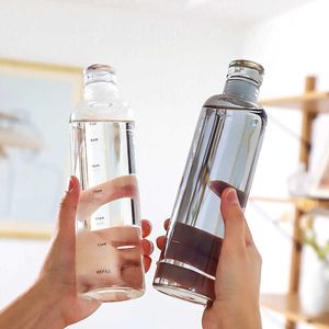 Nova garrafa de água plástica de grande capacidade 500ml/700ml para beber à prova de vazamento com marca de tempo para meninas presentes de natal