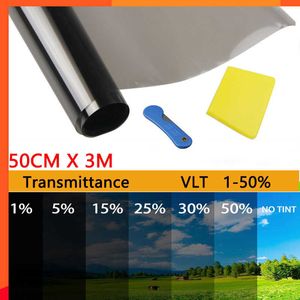 Nuevo 50cm X 3m 1/5/15/25/35/50 por ciento VLT ventana tinte vidrio parasol película para coche Protector UV láminas adhesivas