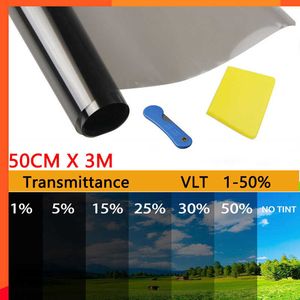 Nouveau 50cm X 3m 1/5/15/25/35/50% VLT Film de teinte de fenêtre autocollant de verre Film d'ombre de soleil pour voiture Films de protection UV Films autocollants