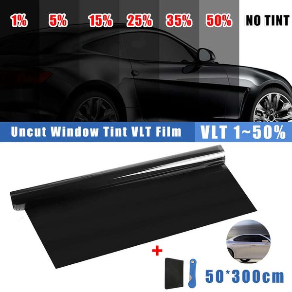 Nuevo 50cm x 300cm 1/5/15/25/35/50 por ciento VLT láminas para ventana de coche tinte película de vidrio pegatina parasol película protectora UV película adhesiva