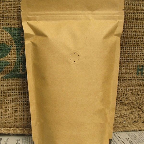 Nuevo 50 unids 15x23 + 4 cm 280 micras Bolsa de papel Kraft con cremallera Granos de café Válvula Bolsa de embalaje Bolsas de almacenamiento 201022