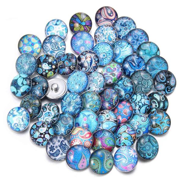 Nouveau 50 pièces/lot 18mm bouton pression en verre Style mixte bricolage pour Bracelet à pression bracelets bouton pression bijoux en gros LL