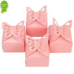 Nouveau 50 Pcs Rose Papillon Bonbons Chocolat Traiter Boîtes Faveurs De Mariage Fête D'anniversaire Décoration Fournitures Fille Bébé Douche Cadeau Boîte Sac