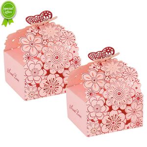 NIEUW 50 stks roze bloem vlinder snoepdozen bruiloft gunsten cadeau chocolade verpakking doos tas verjaardag feestje baby shower decor benodigdheden