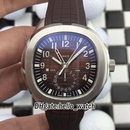 Nieuwe 5164R-001 Dual Time extra grote bruine wijzerplaat automatisch herenhorloge 316L stalen kast rubberen band heren sporthorloges PPHW hallo wa2539