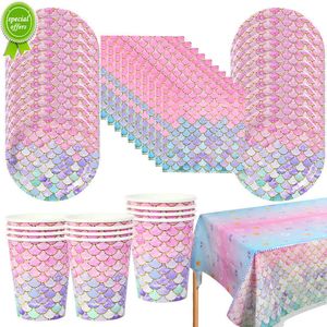 Nieuwe 53 Stks/set Little Mermaid Party Wegwerp Servies Papieren Bord Cup Servet Tafelkleed Kids Mermaid Verjaardag Decoratie Benodigdheden