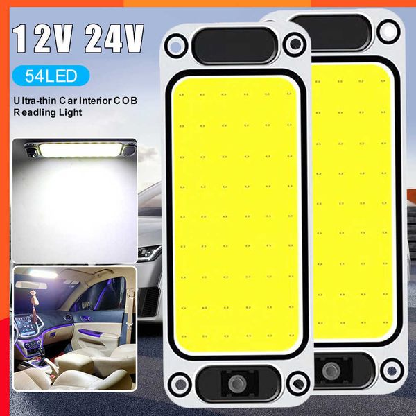 Nueva luz de lectura Interior de coche 54LED COB 12V 24V lámpara de Panel de techo de techo luz de mapa de cúpula de alto brillo con interruptor para maletero de coche