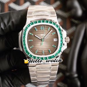 NIEUW 5711 / 113P-01 5711 GROENE TUSTEN DIAL CAL.324 SC Automatisch Mens Horloge Emerald Square Diamond Bezel Stalen Armband Horloges Hello_Watch