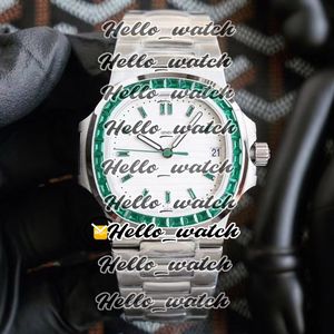 Nuevo 5711/113P-01 5711 Dial de textura blanca Cal.324 SC Reloj automático para hombre Esmeralda Cuadrado Diamante SS Pulsera de acero Relojes deportivos Hello_watch1