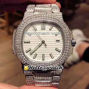 NIEUW 5711 5719 / 1G-001 Witte textuur Dial Miyota Automatische Herenhorloge Staal Volledig Iced Out Diamond Armband Sport HWPP Horloges HELLO_WATCH