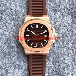 Nieuwe 5711 Mens Horloges Bruin Dial Sport Rubber Strap 2813 Automatische Beweging Uhren Rose Gold Steel Case Orologio di Lusso