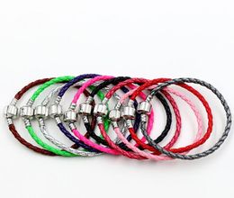 Fermoir en argent 925 unique en cuir, brins de perles, chaînes pour bracelets Pandora 17cm 19cm 21cm 20 pièces/lot 57 couleurs, bracelet adapté aux perles de charme européennes